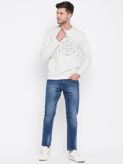 Grey Printed Round Neck Sweatshirt - Men Sweatshirts