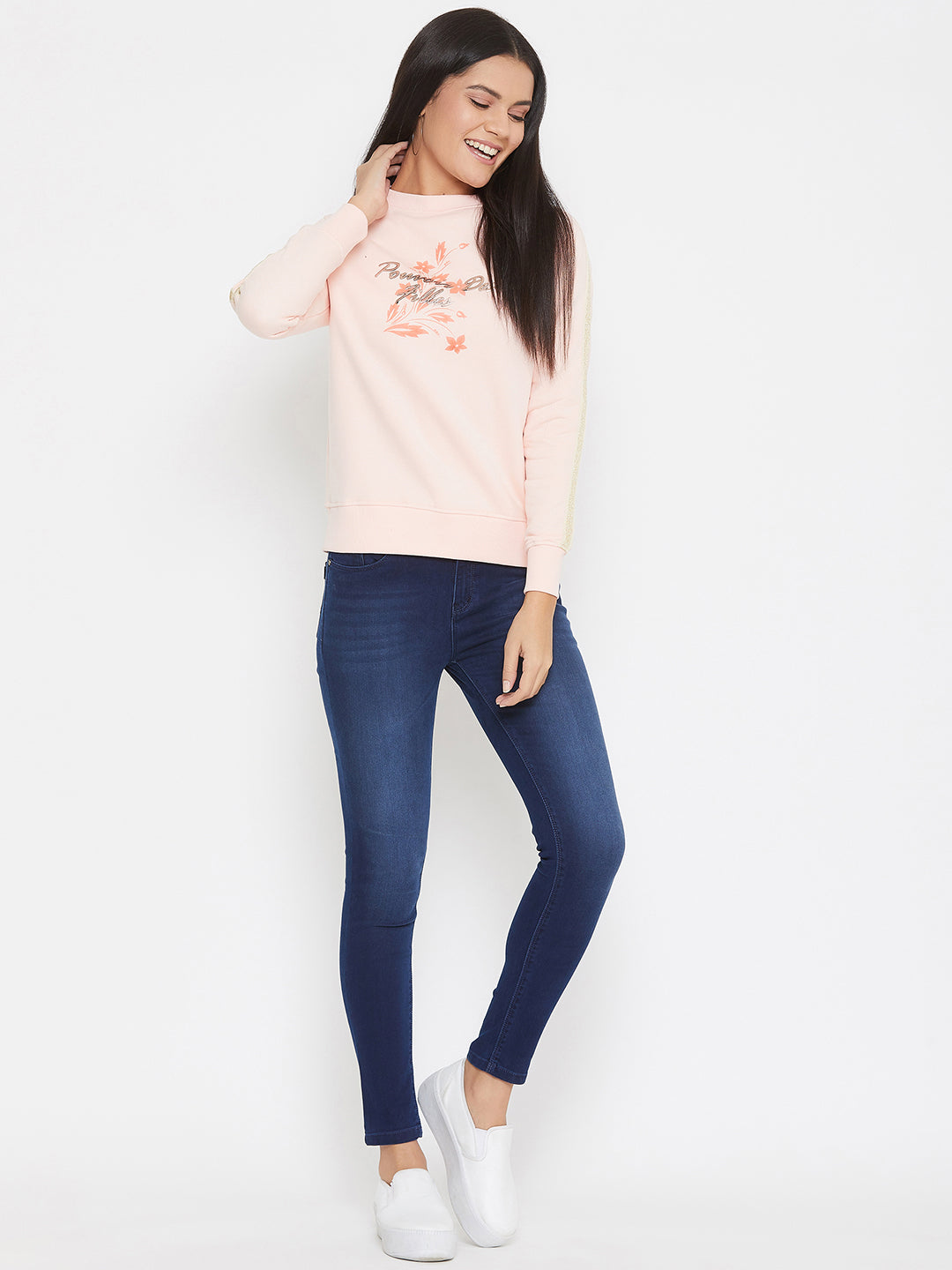 Pink Printed Round Neck Sweatshirt - Women Sweatshirts