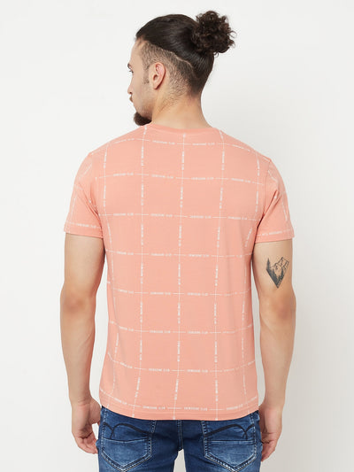 Peach Printed Round Neck T-Shirt - Men T-Shirts