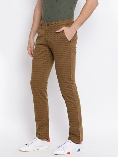 Brown Printed Slim fit Trousers - Men Trousers