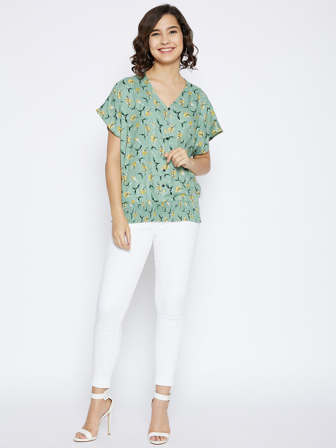 Green Floral Printed Top - Women Tops