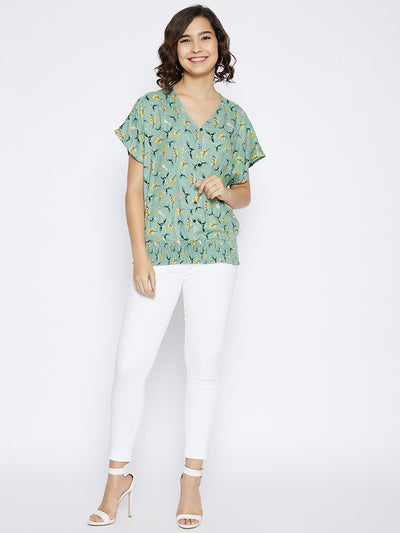 Green Floral Printed Top - Women Tops