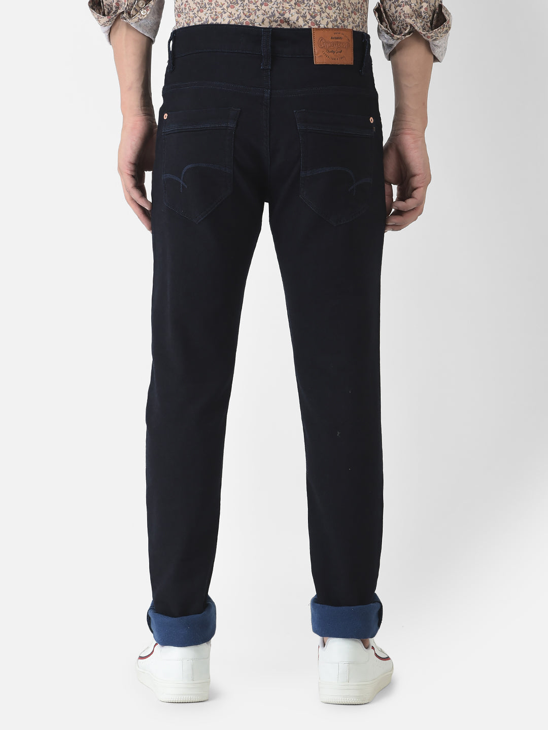  Navy Blue Jeans with Logo Embellishment 