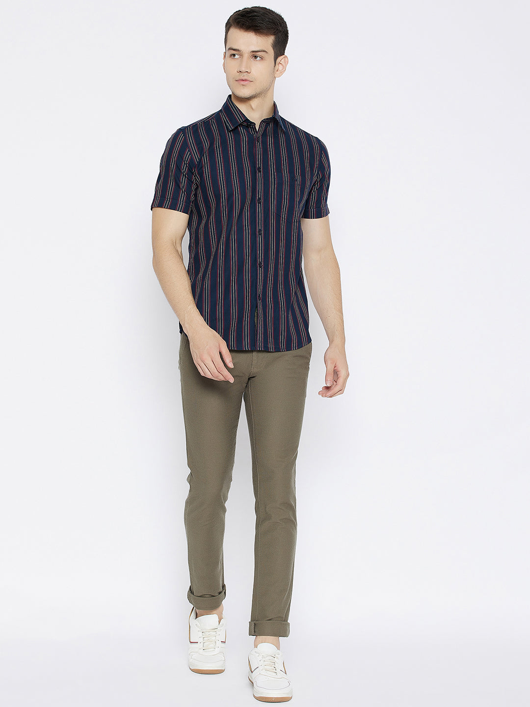 Navy Blue Striped Slim Fit shirt - Men Shirts