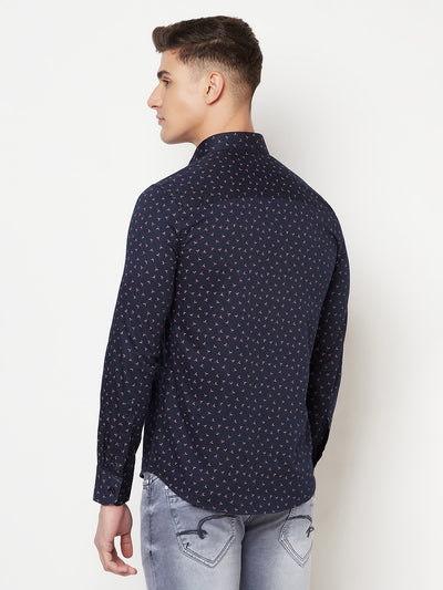 Navy Blue Floral Shirt - Men Shirts