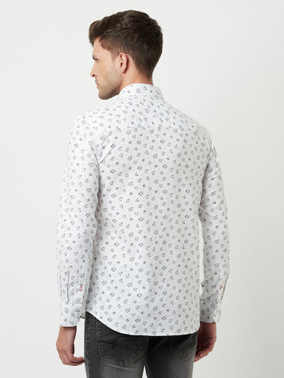 White Floral Print Shirt-Men Shirts-Crimsoune Club