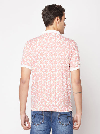  Coral Pink Floral Polo T-Shirt