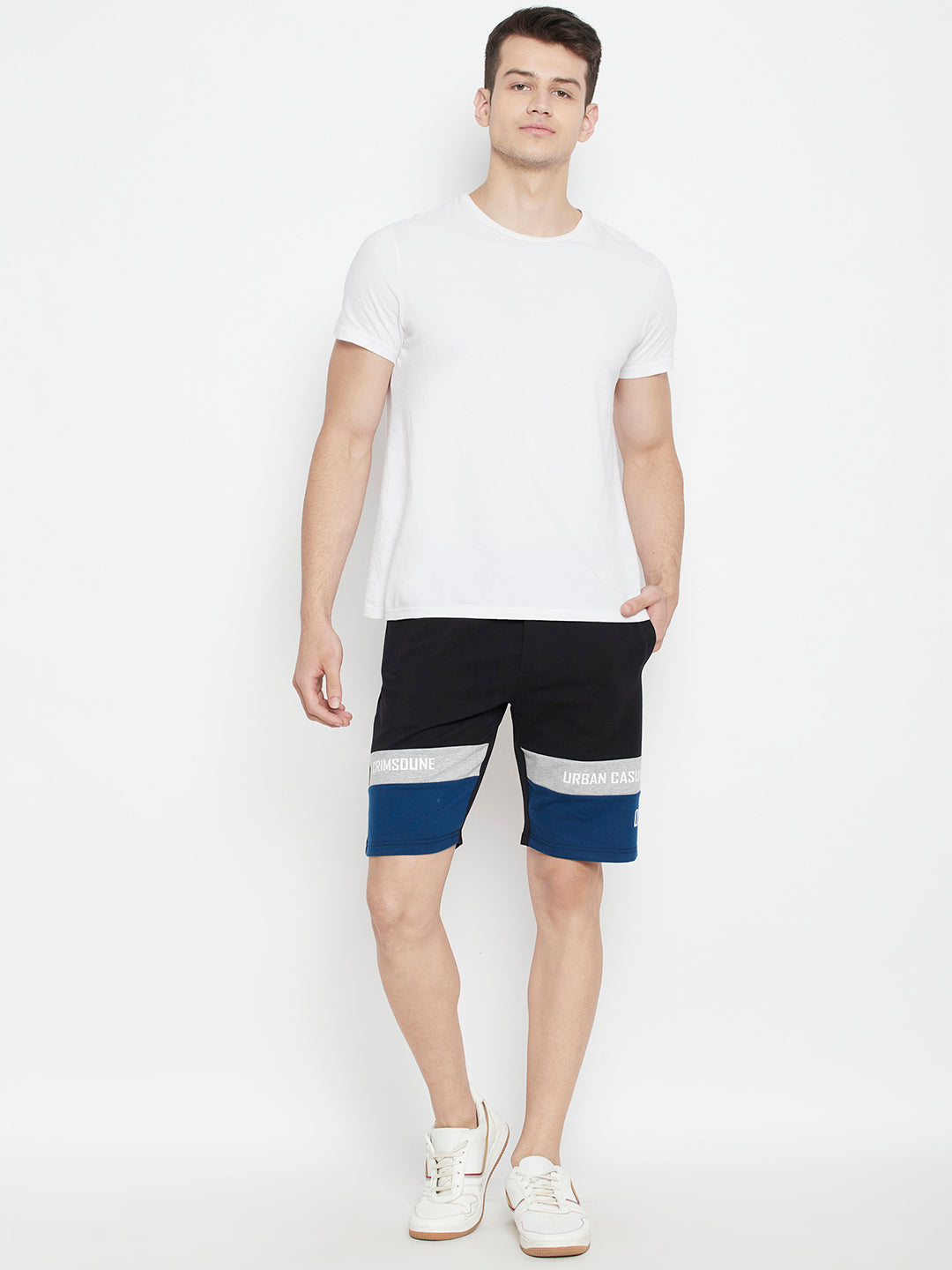 Black Colorblocked Slim Fit Lounge Shorts - Men Lounge Shorts