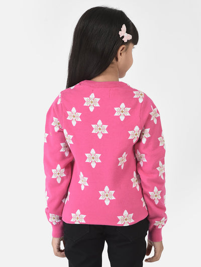 Pink Knitwear with Floral Print