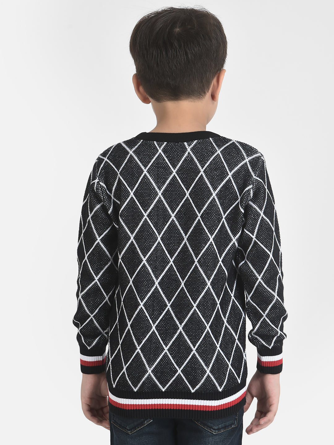Grey Diagonal Grid Sweater-Boys Sweaters-Crimsoune Club
