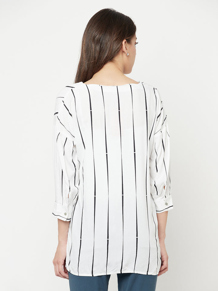White Striped V-Neck Top - Women Tops