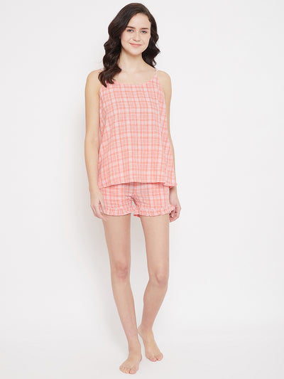 Pink Checked Slim Fit Night Suits - Women Night Suits