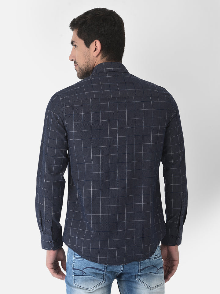 Navy Blue Windowpane Checked Shirt - Men Shirts