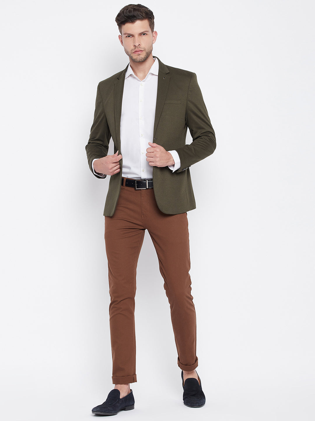 Brown Notched Lapel Blazer - Men Blazers