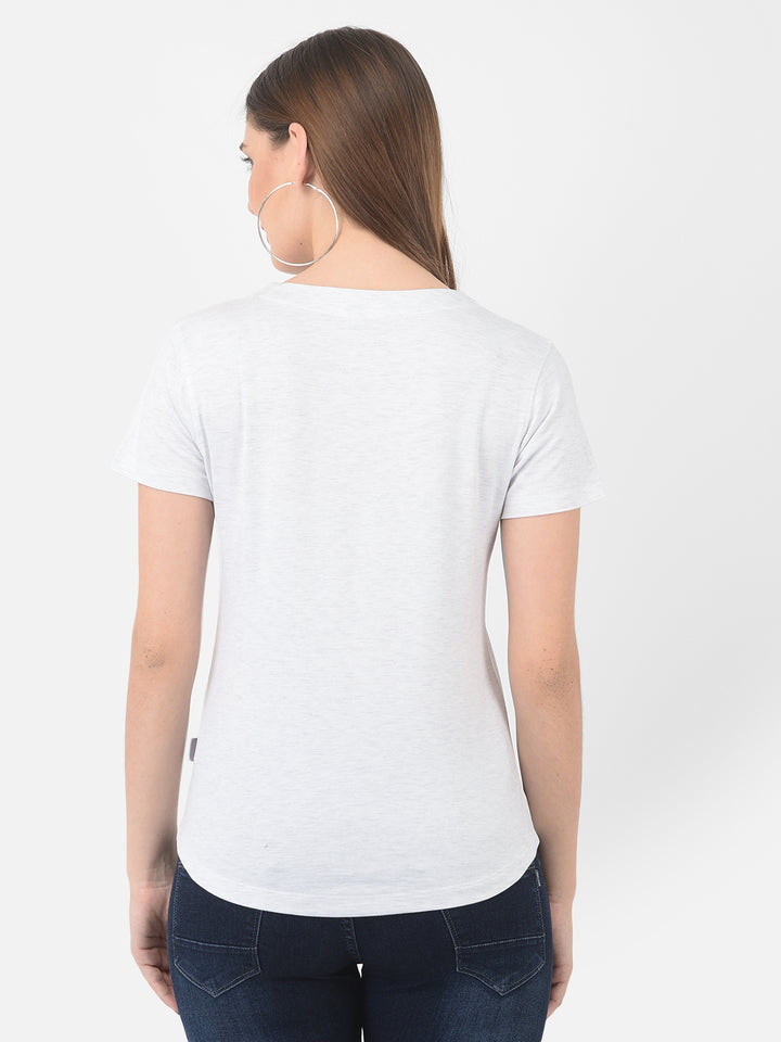 White Printed Round Neck T-Shirt - Women T-Shirts