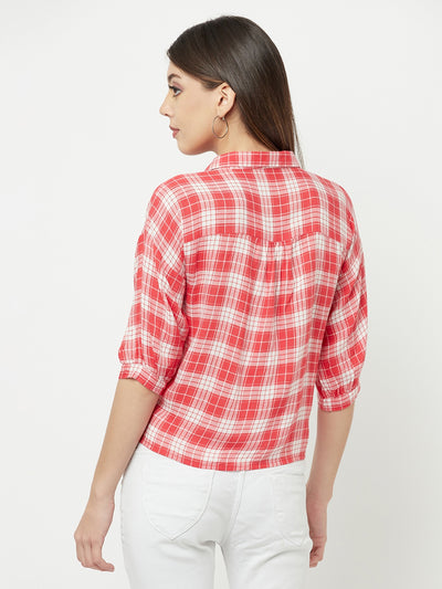 Red Checked Multi Pocket Cropped Shirt - Women Shirts