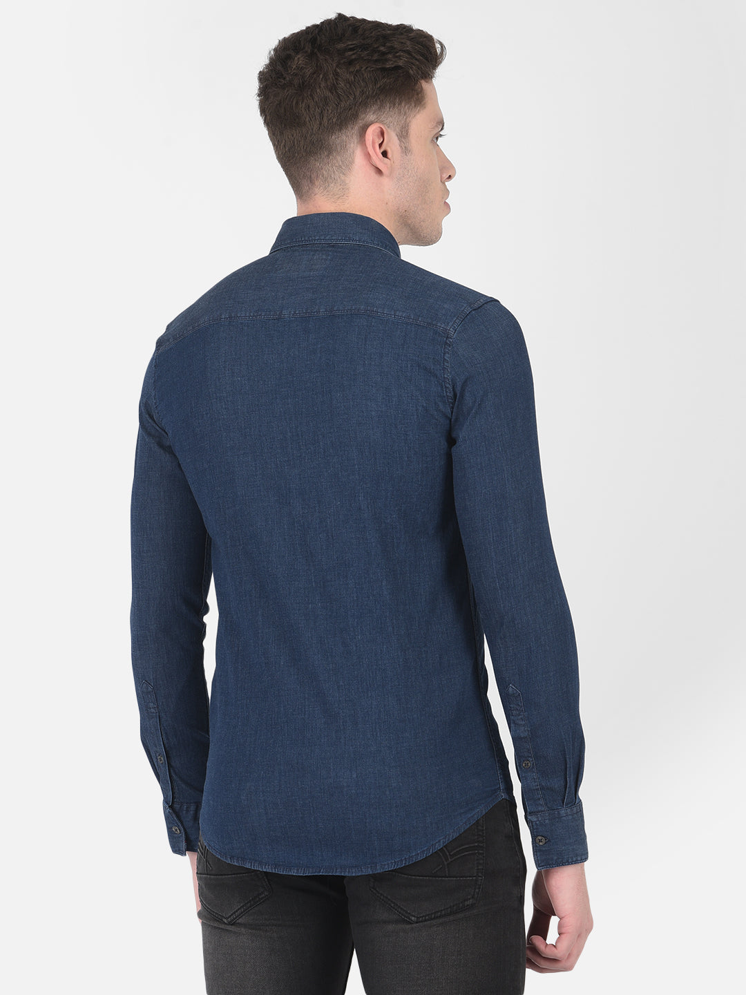 Navy Blue Denim Shirt - Men Shirts