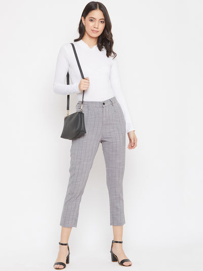 Grey Striped Smart Fit Trousers - Women Trousers