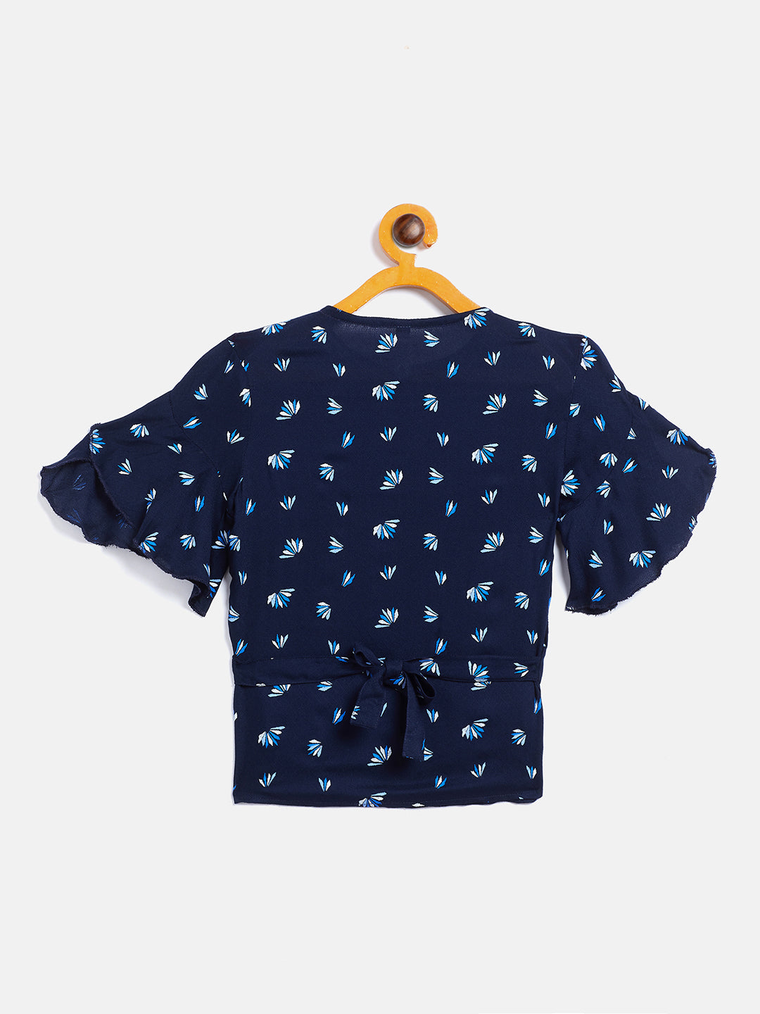 Navy Blue Printed Round Neck Top - Girls Tops