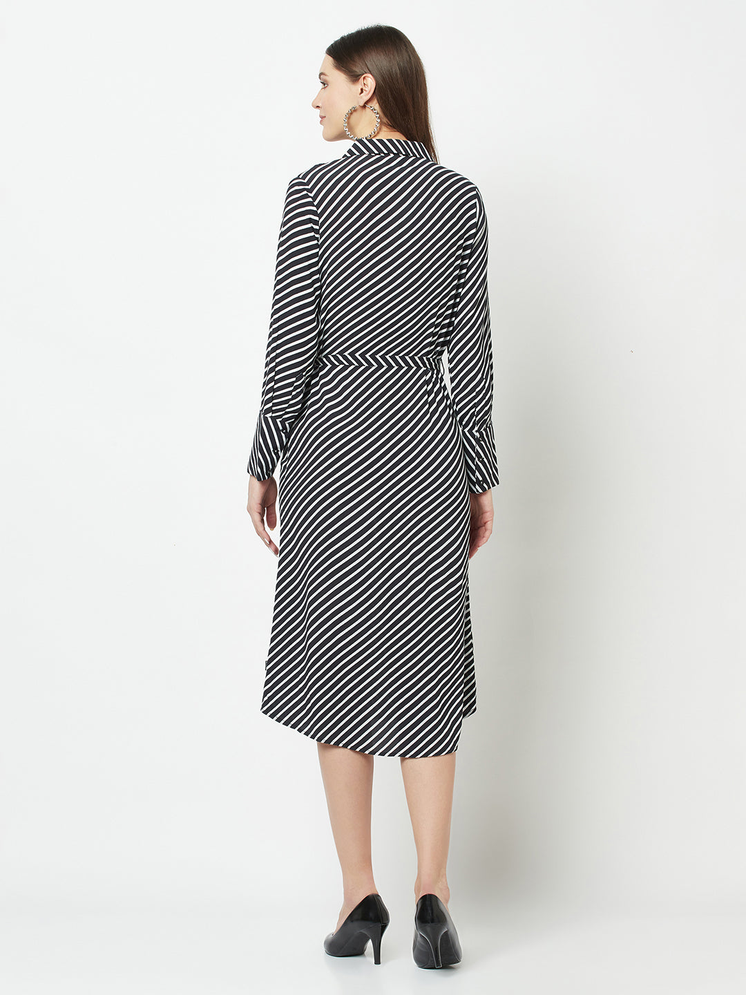 Striped Bell-Sleeved Dress-Women Dresses-Crimsoune Club
