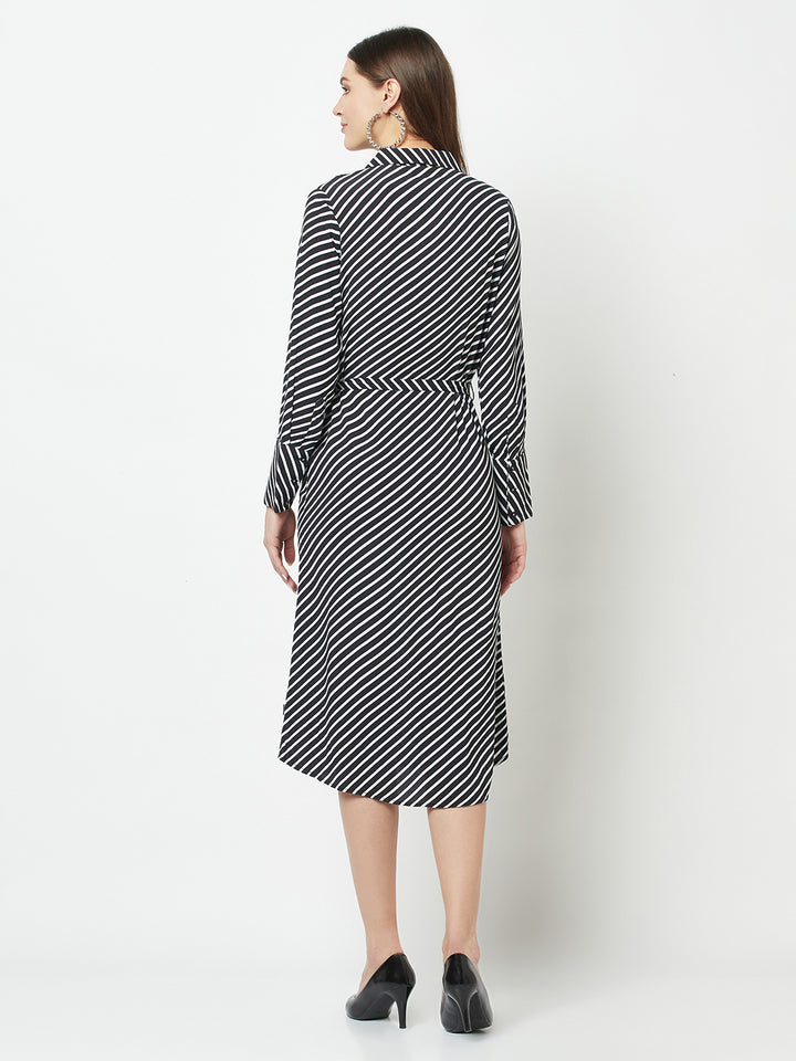 Striped Bell-Sleeved Dress-Women Dresses-Crimsoune Club