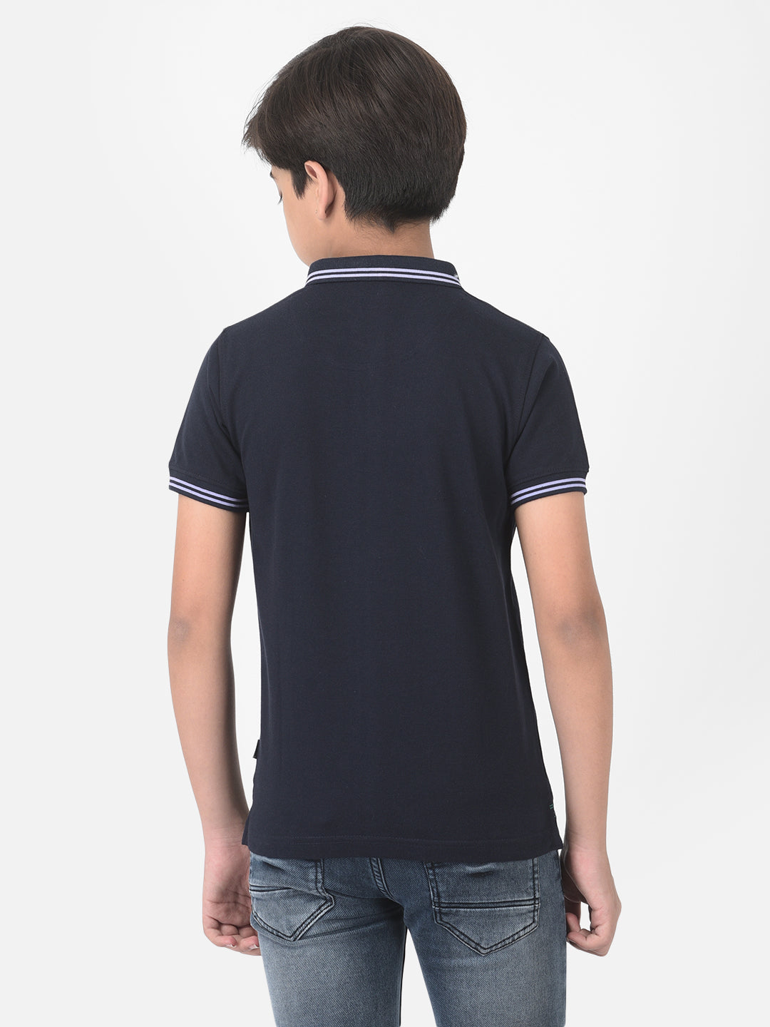 Navy Blue Printed Polo T-shirt - Boys T-Shirts