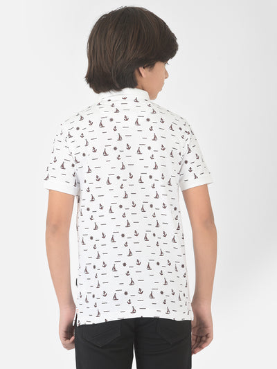 White Printed Polo T-shirt - Boys T-Shirts