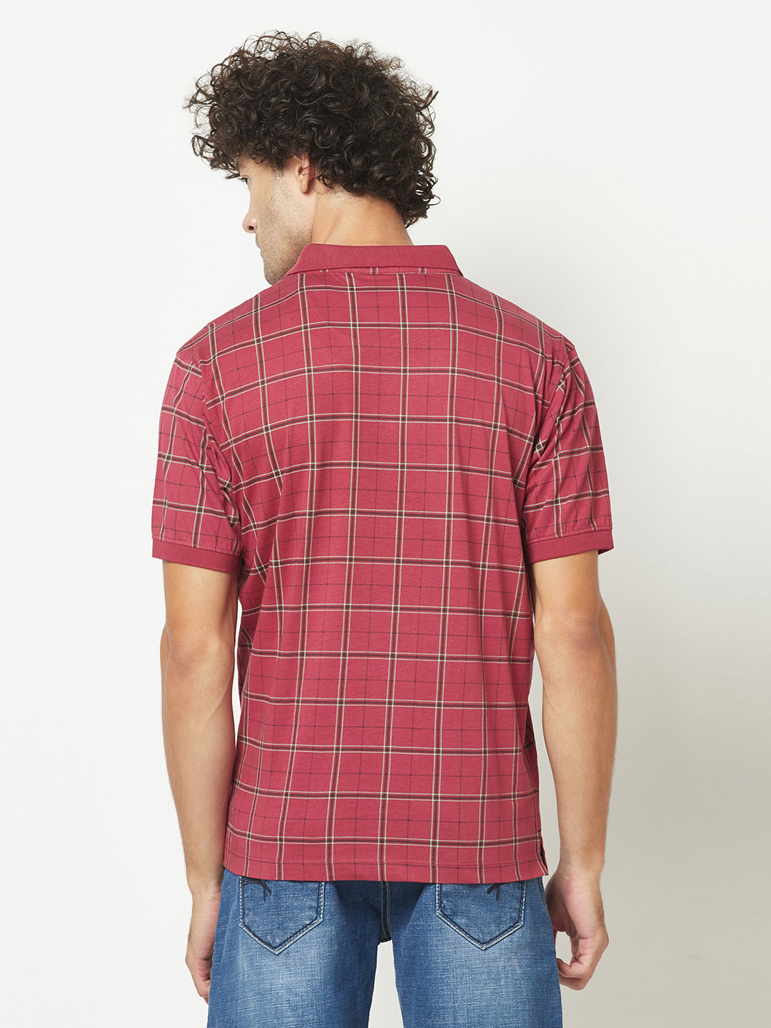  Maroon Checkered Polo T-Shirt