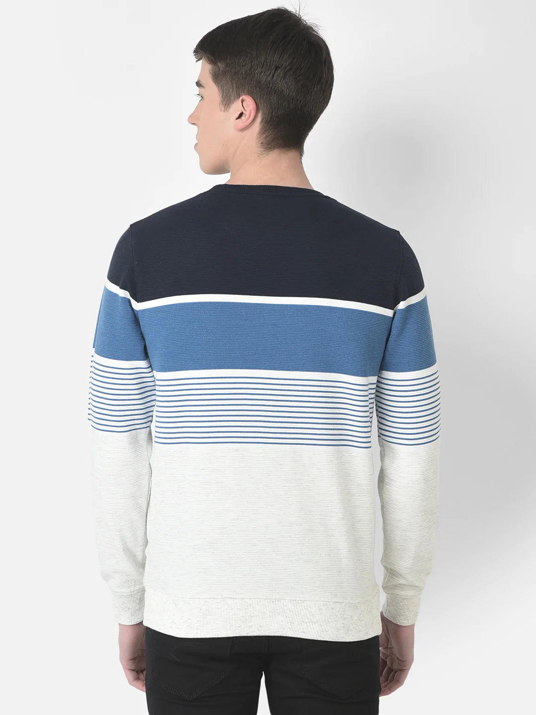  Navy Blue Colour-Blocked and Striped Sweatshirt 