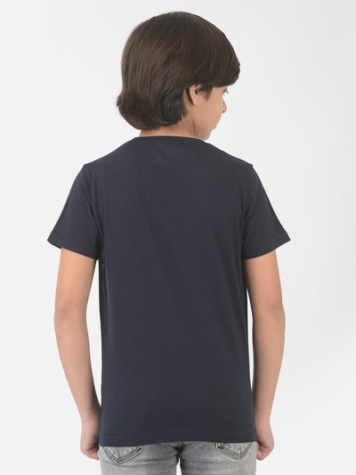 Navy Blue Printed Round Neck T-Shirt - Boys T-Shirts