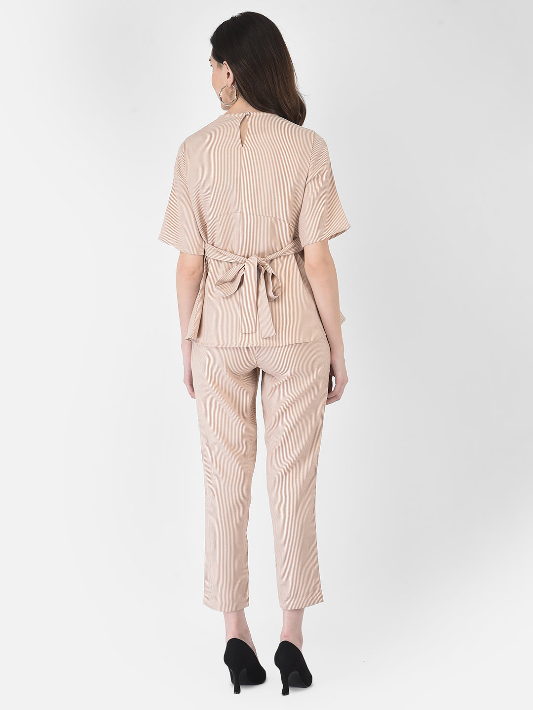 Beige Striped Co-Ord Set - Women Co-ord Sets