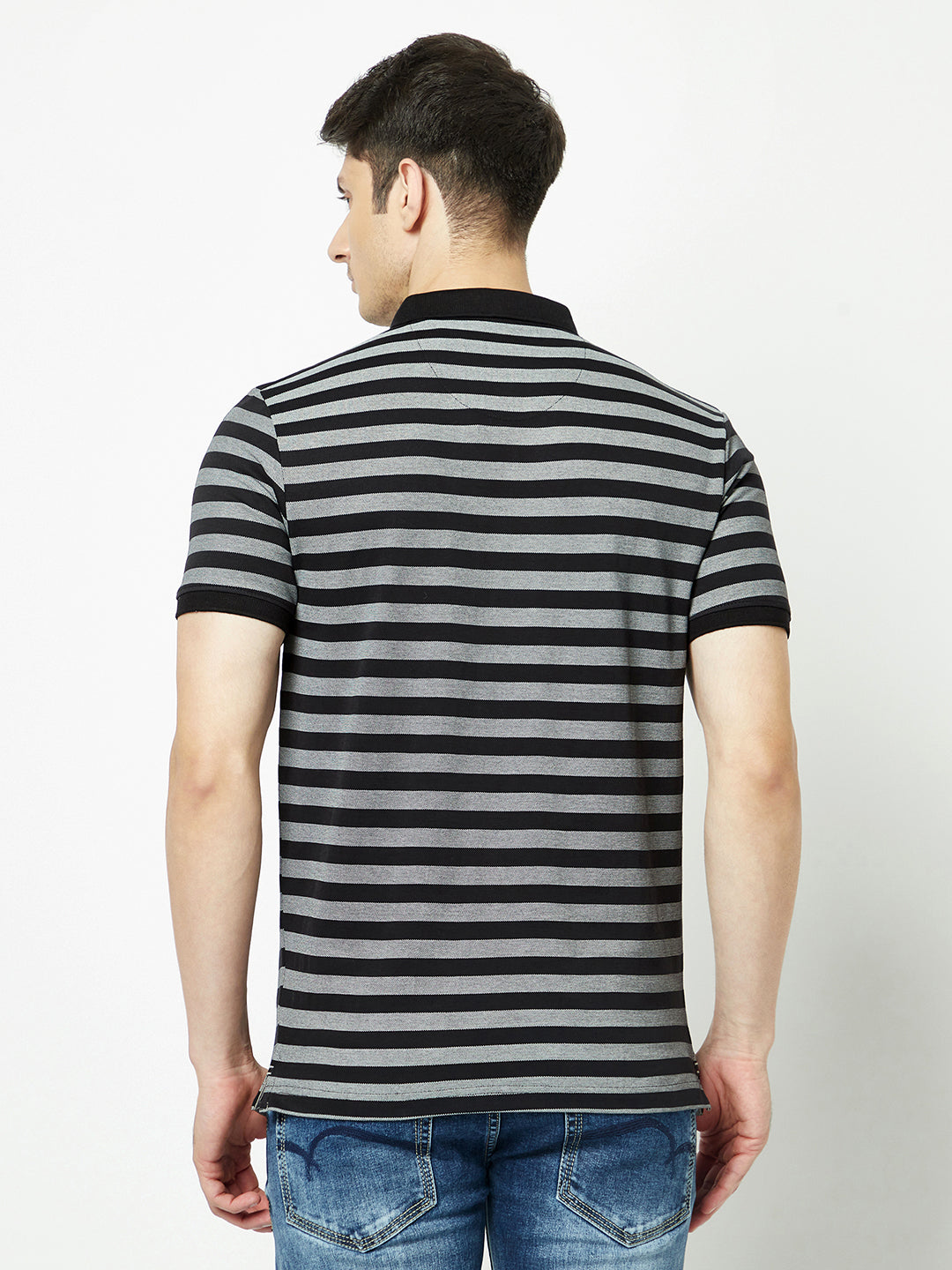 Striped Black-Grey Polo T-Shirt-Men T-Shirts-Crimsoune Club