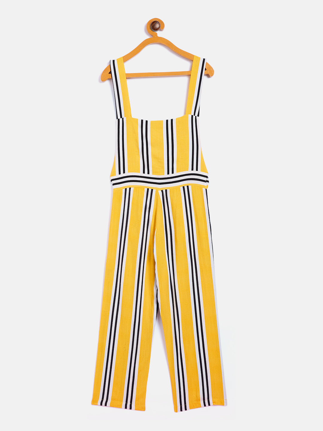 Yellow Striped Shoulder Strap Jumpsuit - Girls Jumpsuit