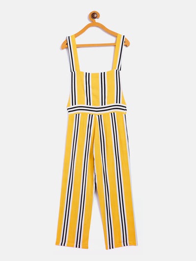 Yellow Striped Shoulder Strap Jumpsuit - Girls Jumpsuit