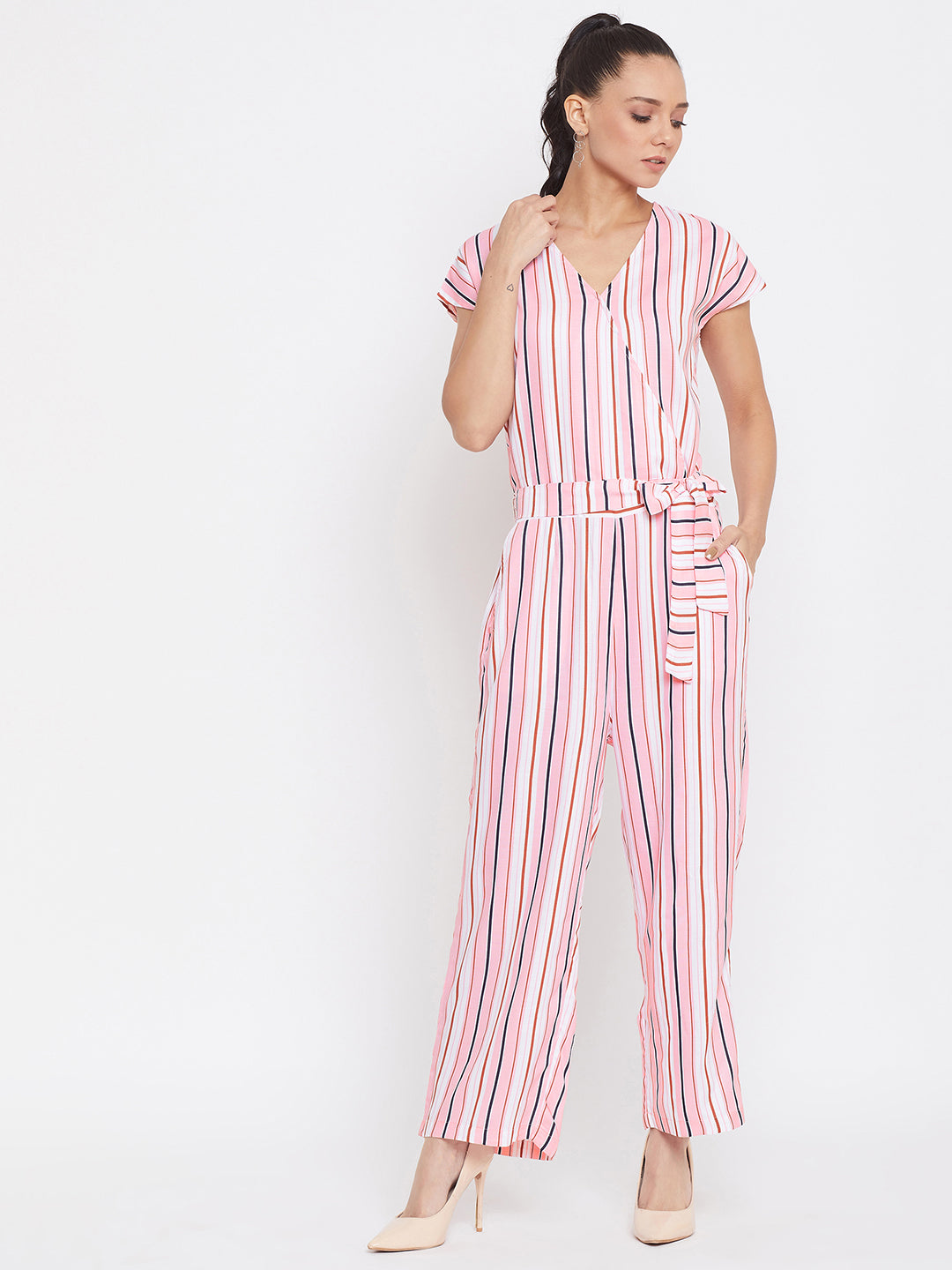 Multi Striped V-Neck Jumpsuits - Women Jumpsuits