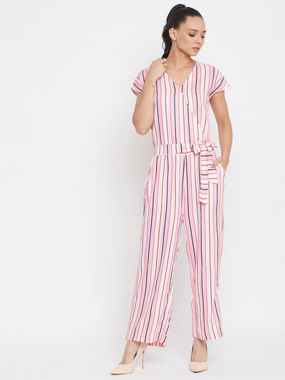 Multi Striped V-Neck Jumpsuits - Women Jumpsuits