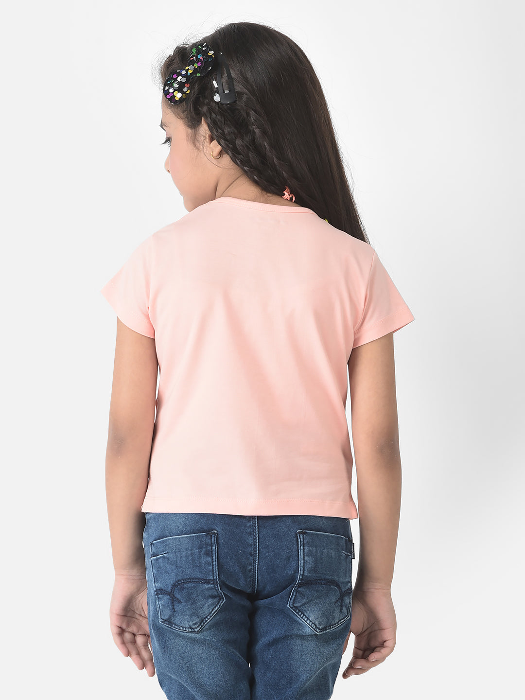  Peach Cropped T-Shirt with Graphic Detail 