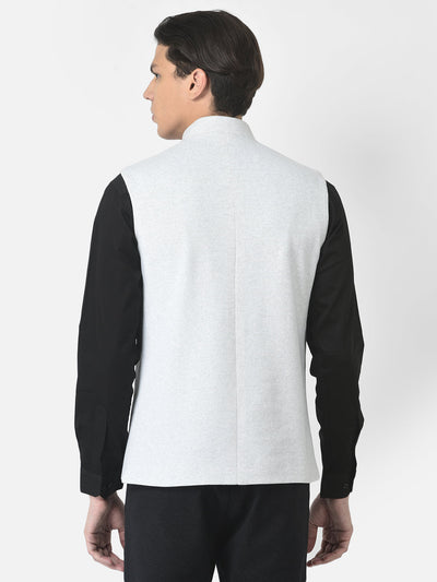 Melange White Nehru Style Waistcoat 