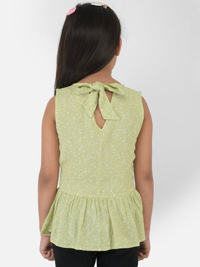 Light Green Printed V-Neck Top Empire Top - Girls Tops