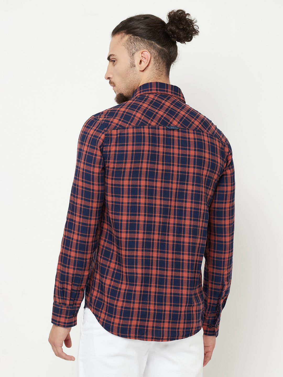 Orange Checked Casual Shirt - Men Shirts