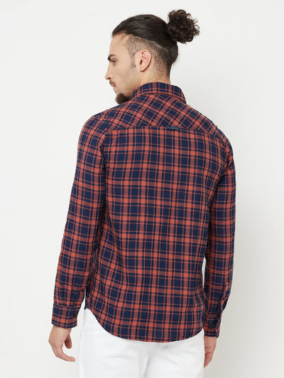 Orange Checked Casual Shirt - Men Shirts