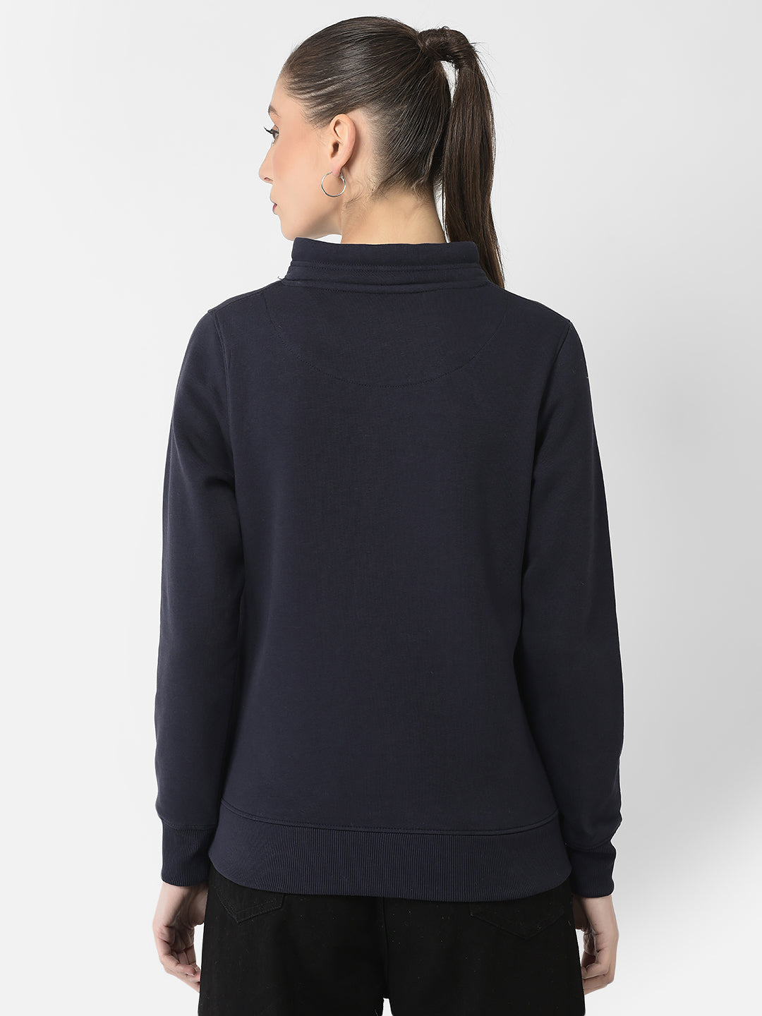  Navy Blue Sequenced Typography Sweatshirt 