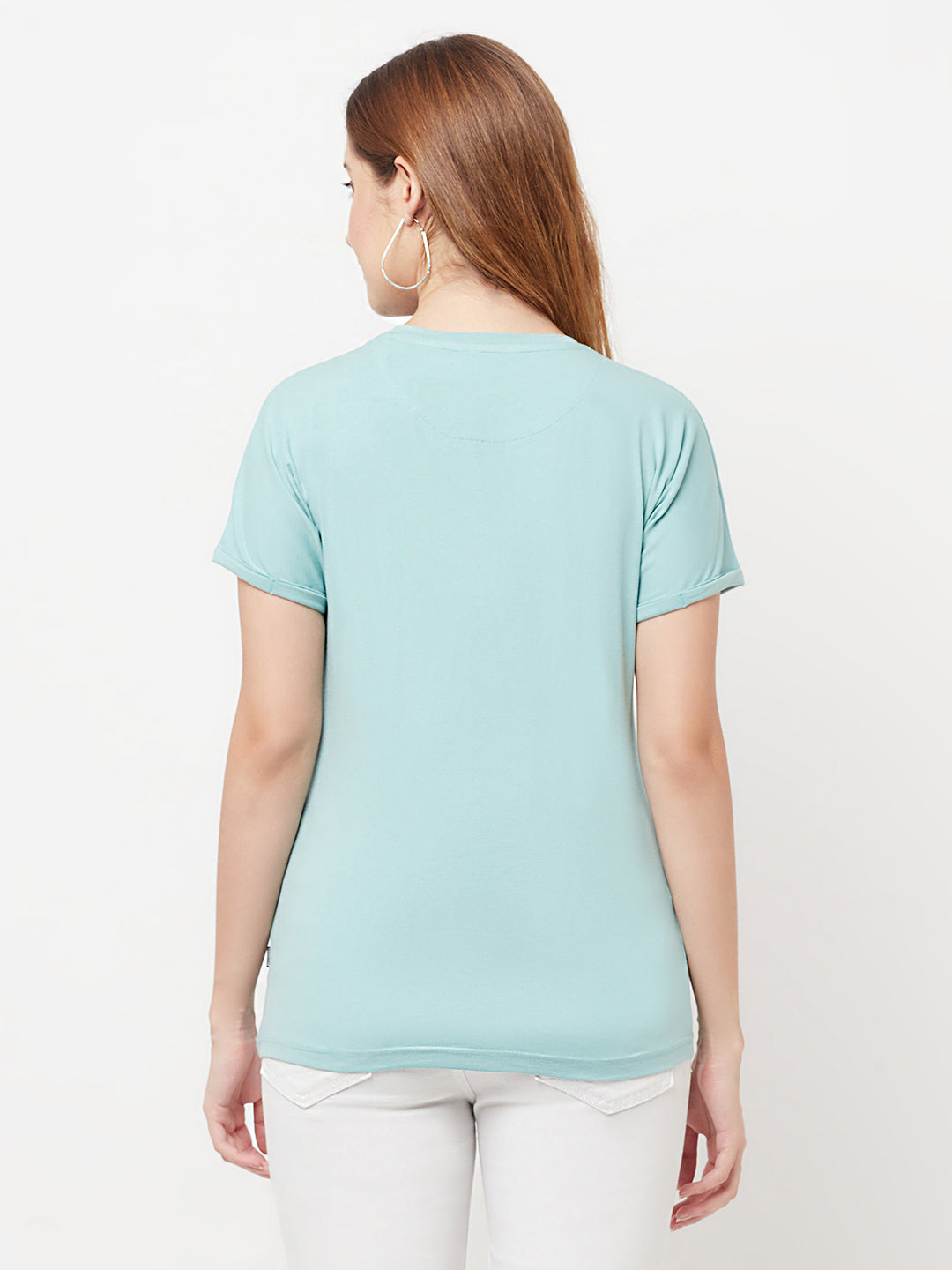 Mint-Green Printed Round Neck T-Shirt - Women T-Shirts