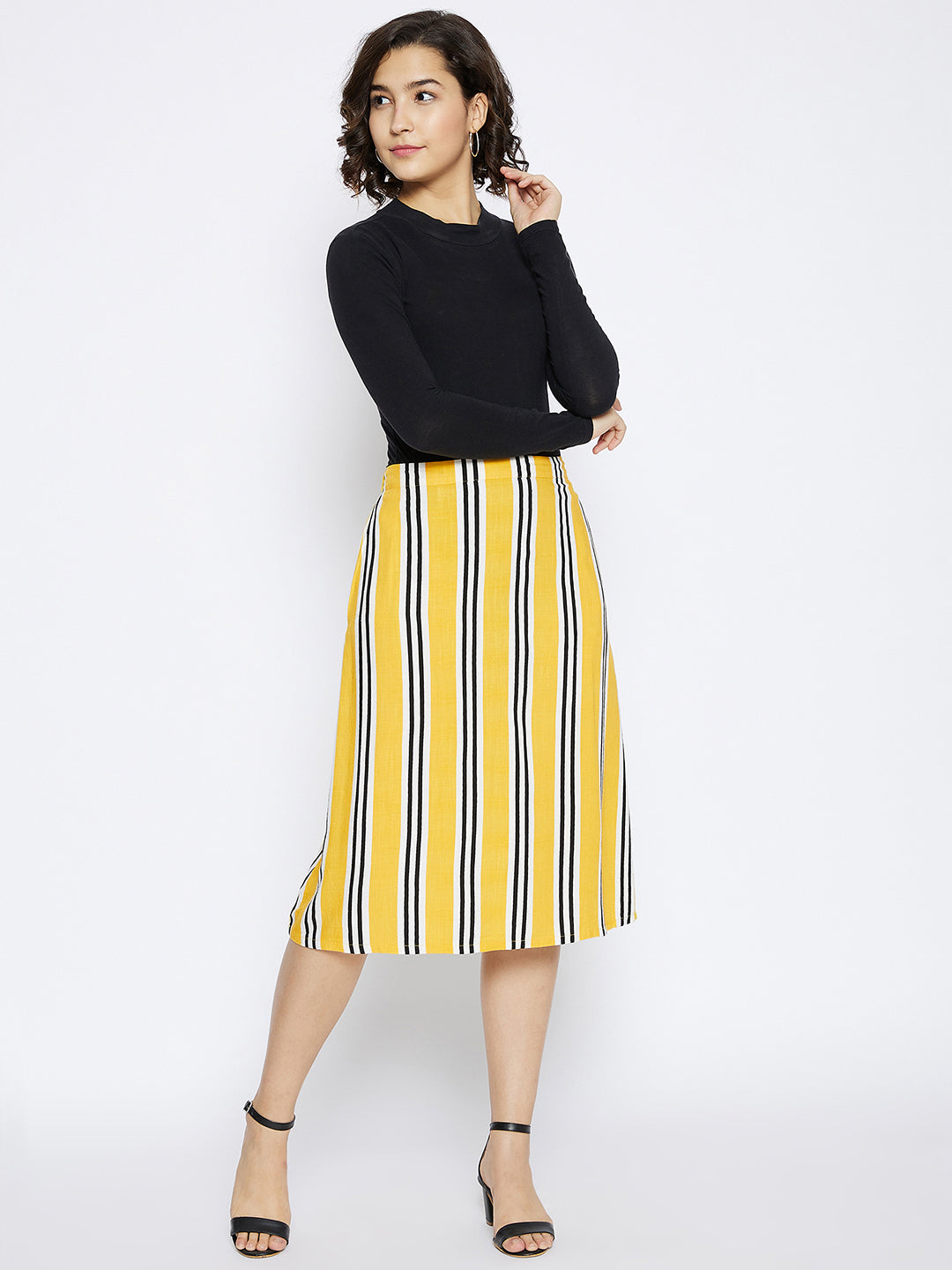 Yellow Striped Comfort Fit Skirt - Women Skirts