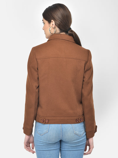 Brown Spread Collar Blazer - Women Blazer