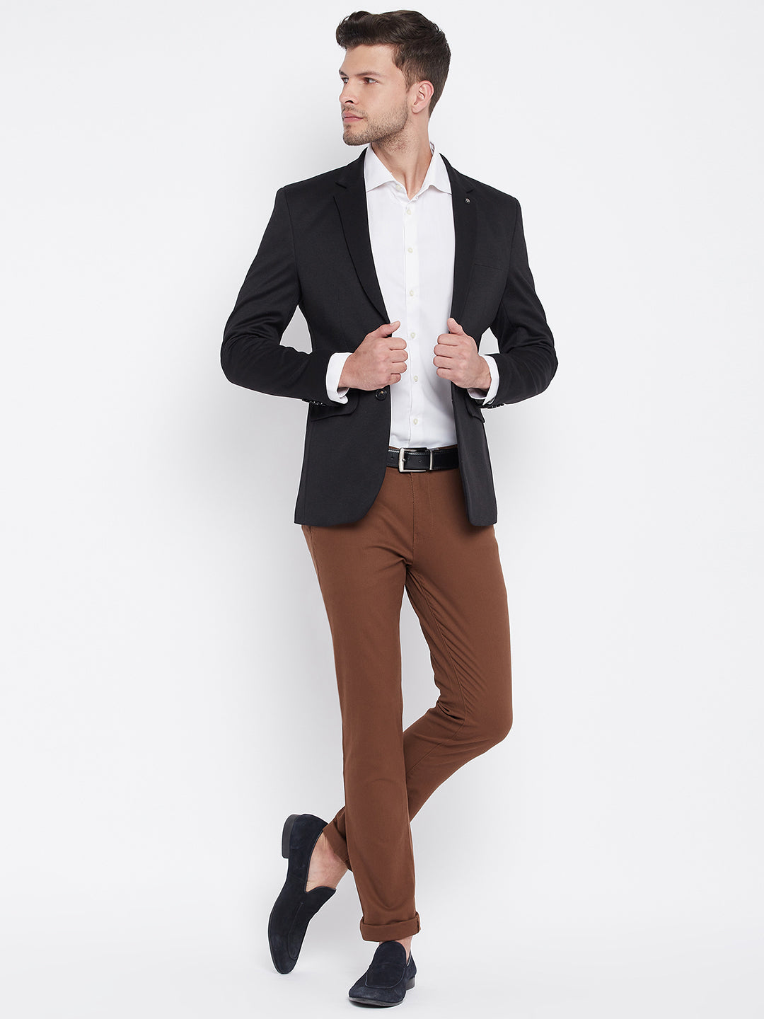 Black Notched Lapel Blazer - Men Blazers