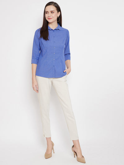 Blue Slim Fit Button up Shirt - Women Shirts