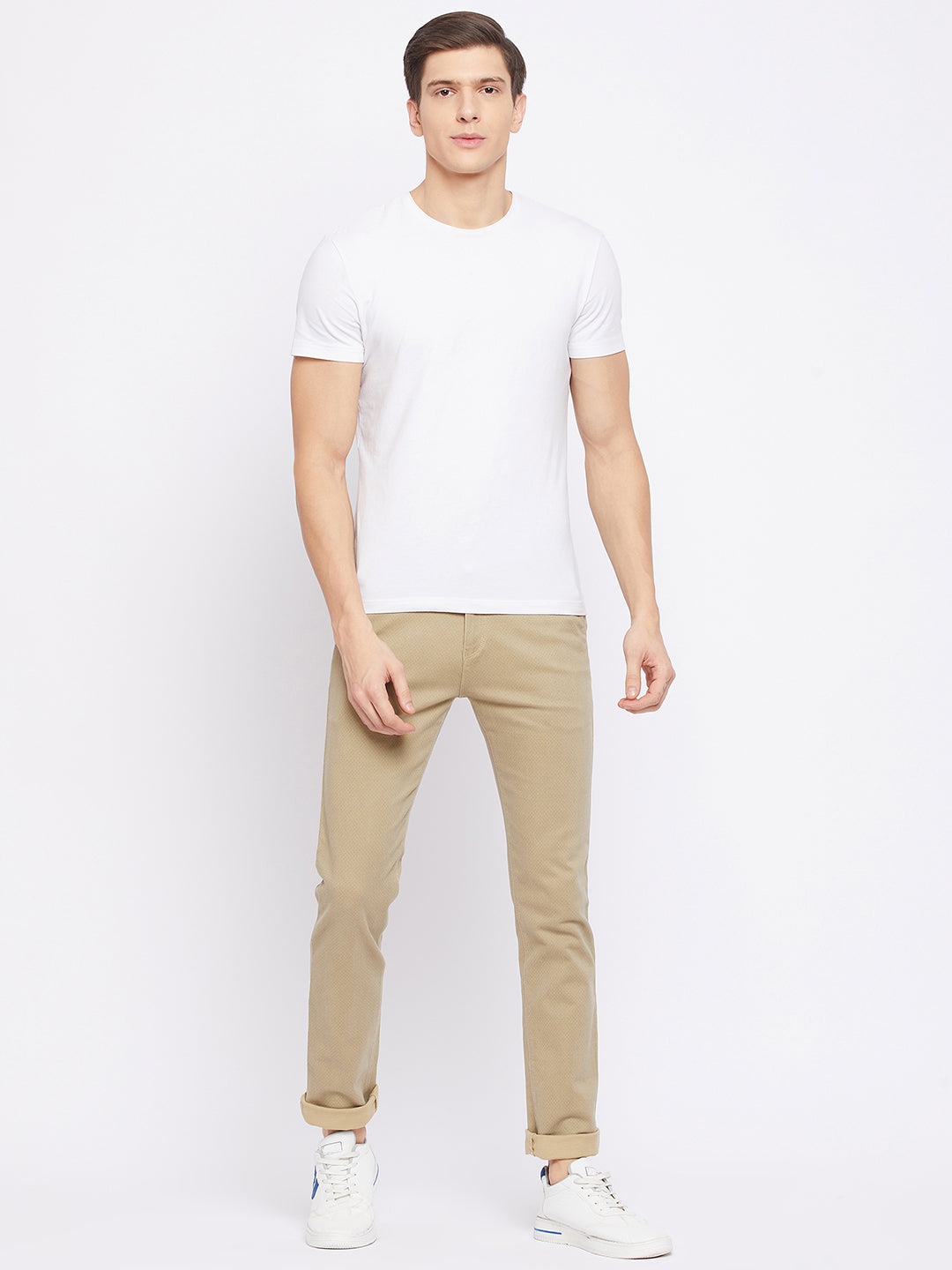 Beige Printed Trousers - Men Trousers