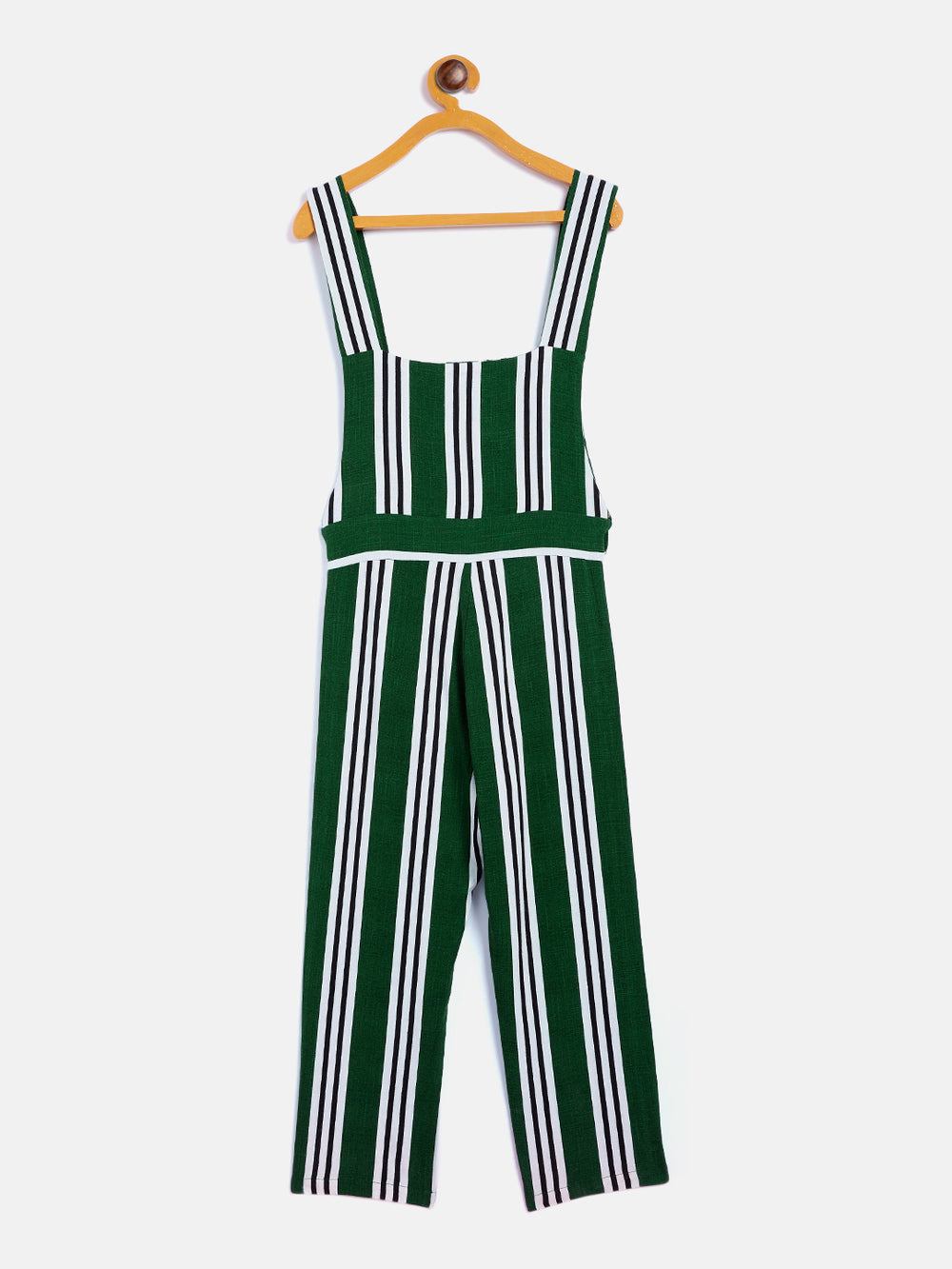 Green Striped Shoulder Strap Jumpsuit - Girls Jumpsuit