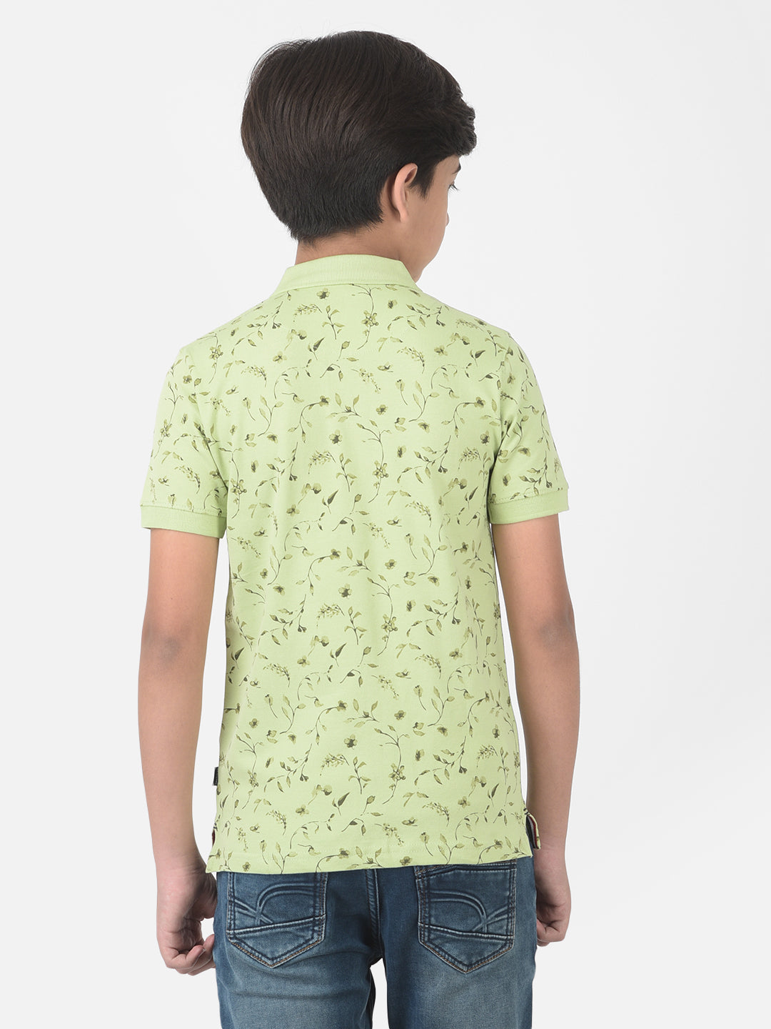 Green Floral Printed Polo T-shirt - Boys T-Shirts